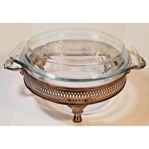 Vintage Silverplate FOOTED CASSEROLE SERVING DISH W/MARINEX Glass Dish